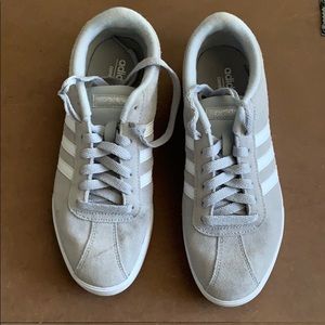 Grey suede Adidas gazelles